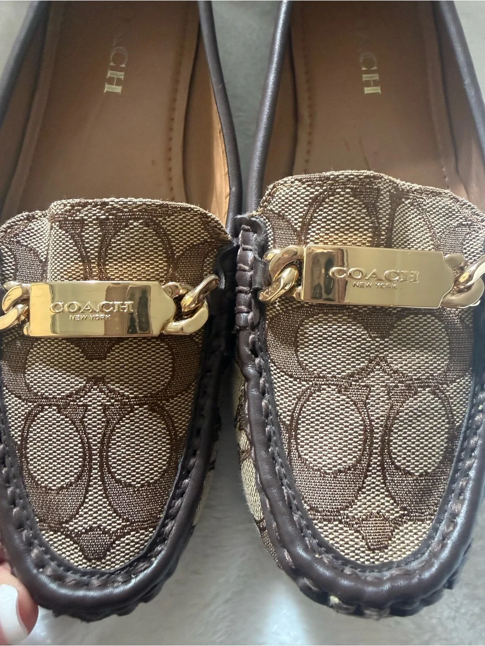 Coach Signature Canvas Loafers in Brown with Gold Plaque size 7.5